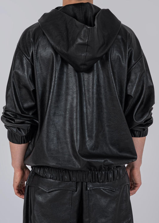 Black Vegan Leather Hoodie