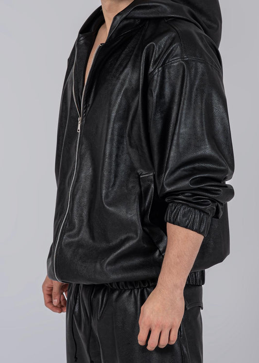 Black Vegan Leather Zipper Jacket