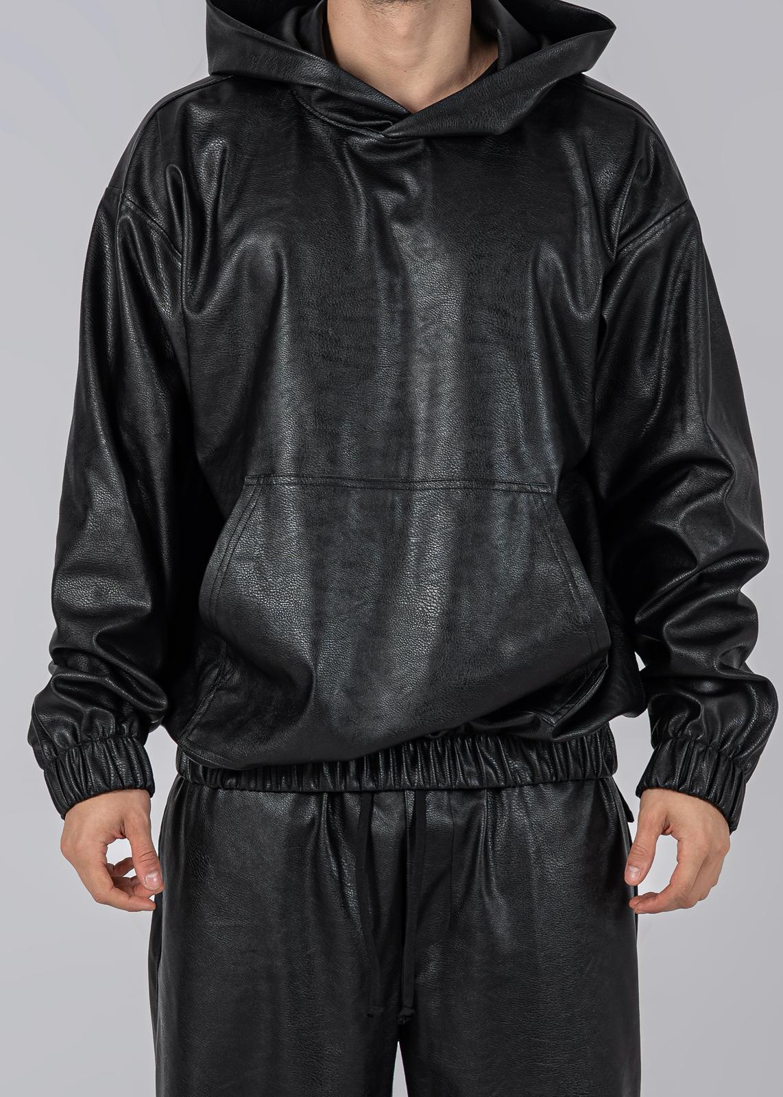 Black Vegan Leather Hoodie