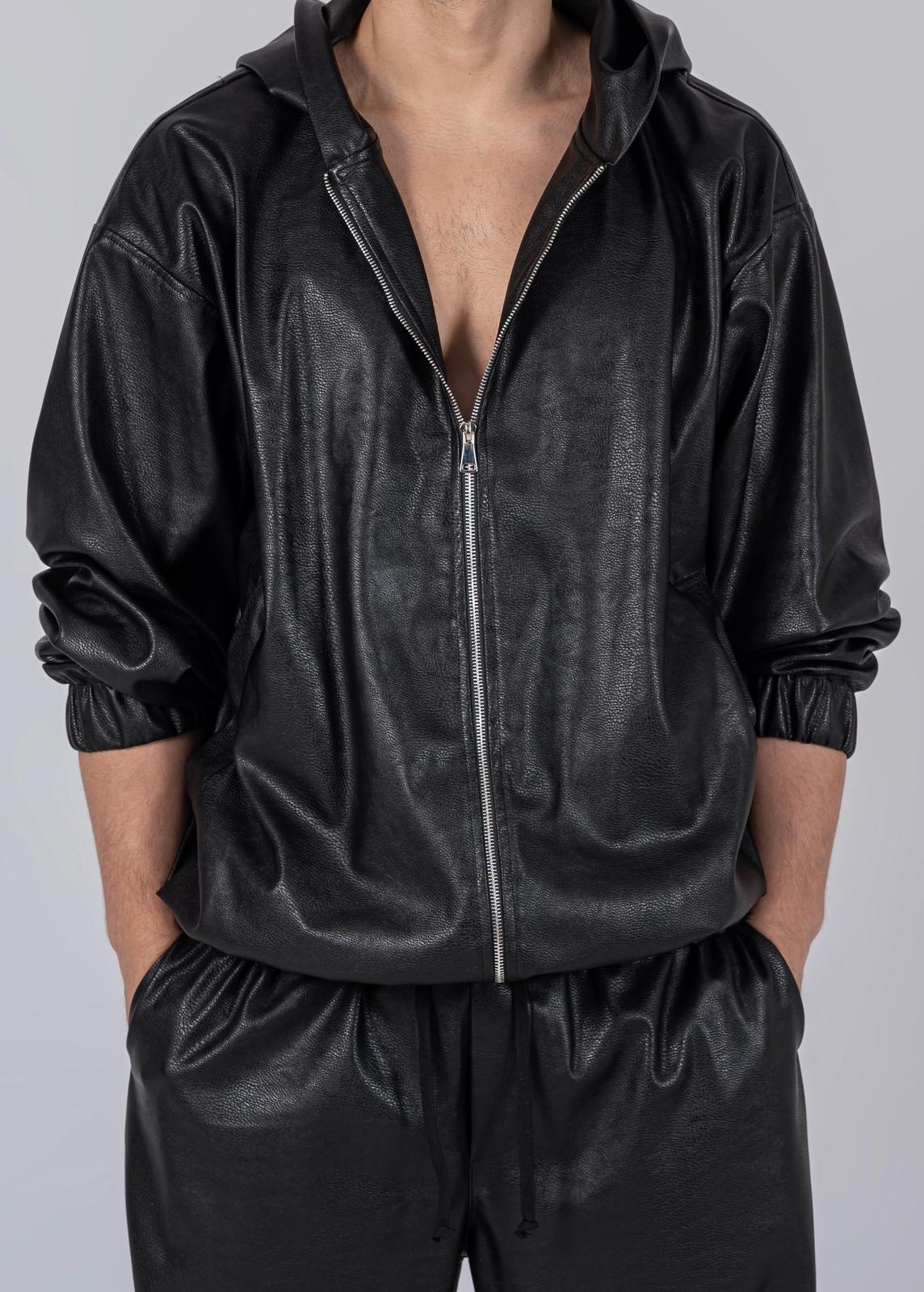 Black Vegan Leather Zipper Jacket